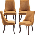 Modern Dining Chairs Set of 4, Mid Century Kitchen & Dining Room Chairs, Linen Upholstered Kitchen Chairs with Wood Legs, Sillas de Comedor, Easy Assembly, Yellow, 4 Pieces