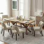 VKNOW Modern Dining Chairs Set of 6, Faux Leather Upholstered Dining Room Chair Kitchen Chairs, Farmhouse Dinner Chair for Kitchen Dining Room, Beige
