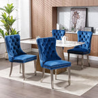 Luxury Upholstered Dining Chairs Set of 4, Blue Kitchen Chair with Silver Metal Legs, Velvet Tufted Back Dining Chair, Sillas de Comedor, Modern Kitchen & Dining Room Chairs (Blue, 4 Pcs)