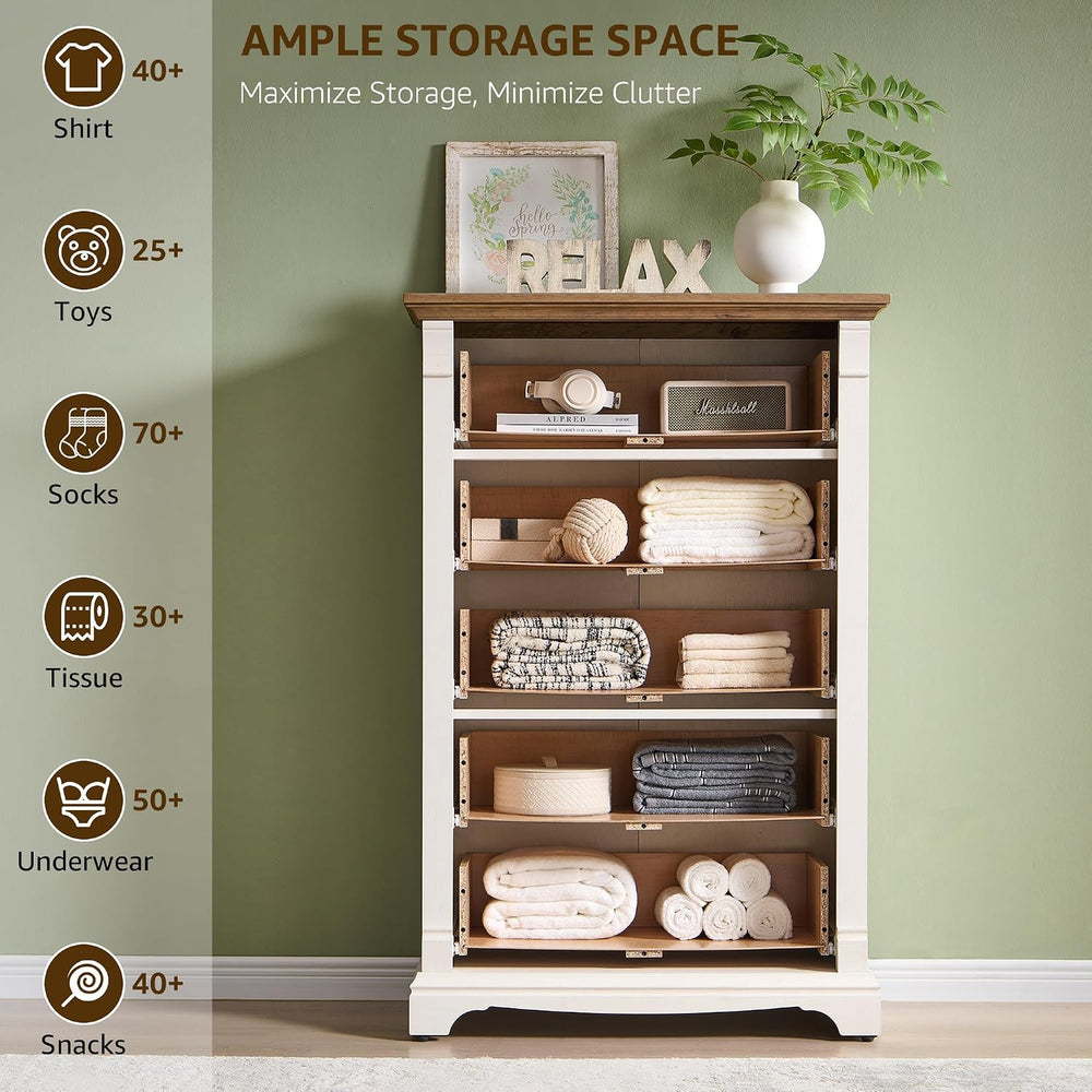T4TREAM Farmhouse 5 Tall Drawers Dresser for Bedroom, 47" H Wooden Chests