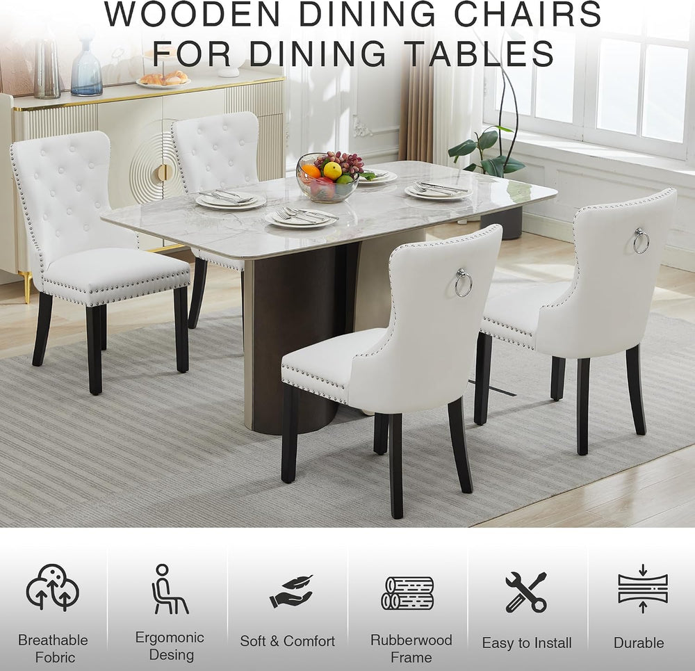 PU Leather Dining Chairs Set of 4, Upholstered Dining Room Chairs with Solid ...