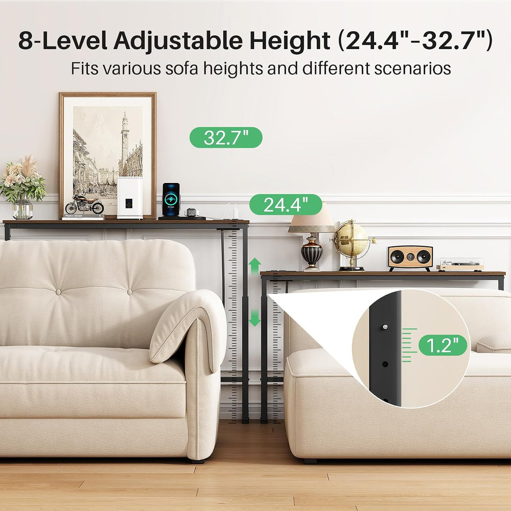 Kitstorack Narrow Sofa Table with Charging Station, 78.8" Behind Couch T...