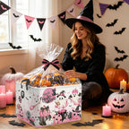 Clastyle Pink Halloween Spooky Basket Stuffers Nursery Kid Room Spide Bat Ghost Pumpkin Boo Basket Clothes Book Toy Storage Bin Box for Shelves, Cauldron, 40 * 30 * 30 cm