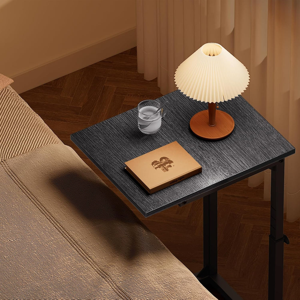 Vagusicc C Shaped End Table with Charging Station, 33" Tall Side Table f...