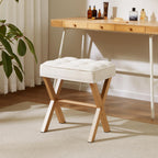 Royal Windsor Vanity Stool,Square Ottoman Stool Foot Rest,Upholstered Vanity Chair Foot Stool with Metal X Legs, Small Vanity Seat for Entryway,Bedroom and Living Room,Linen Beige