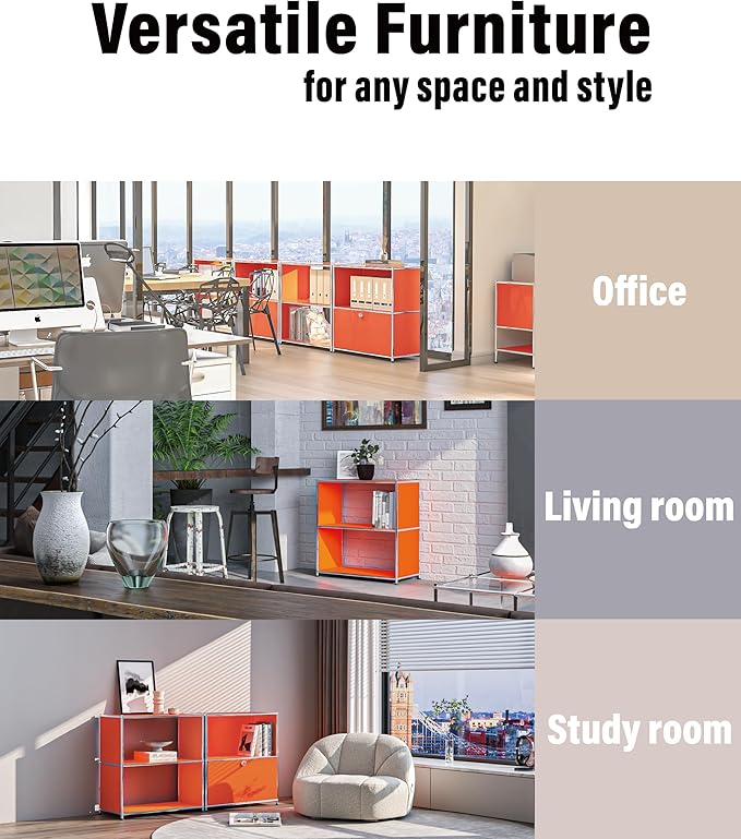 32-Inch 2-Tier Metal Bookcase, Open Shelf Storage Organizer for Living Room, Bedroom, Side Table or Nightstand Use, Modern DIY Assembly, Orange