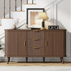 Lulive Walnut Buffet Cabinet, 55" Wide Sideboard Buffet Storage Cabinet | Rolling & Sliding Doors, 3 Wood Drawers, Bar Cabinet for Dining Room, Adjustable Shelves, Wooden Legs