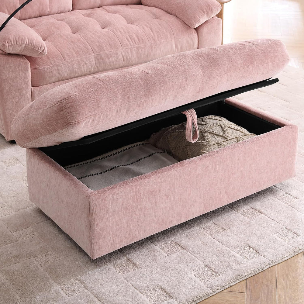 Chaise Lounge Chair Indoor with Storage Ottoman, Comfy Chenille Tufted Lovese...