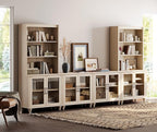 WAMPAT Entertainment Center with Bookshelves for TVs up to 75", Farmhouse Wall Unit TV Stand with Glass Doors, Media Console Table for Living Room, Bedroom & Home Theater, Light Oak
