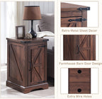 JXQTLINGMU Farmhouse 17" Nightstand Set of 2, Brown | Rectangular/ Rustic End Table with Barn Door /Adjustable Shelf/ Wood Sofa Side Table/ for Living Room, Bedroom
