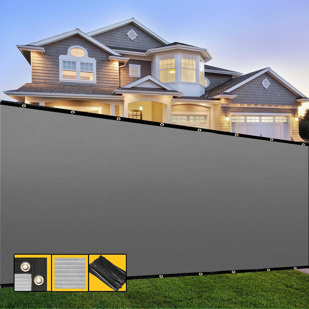 Customized 4' x 100' Gray Fence Privacy Screen,with Bindings & Gr...