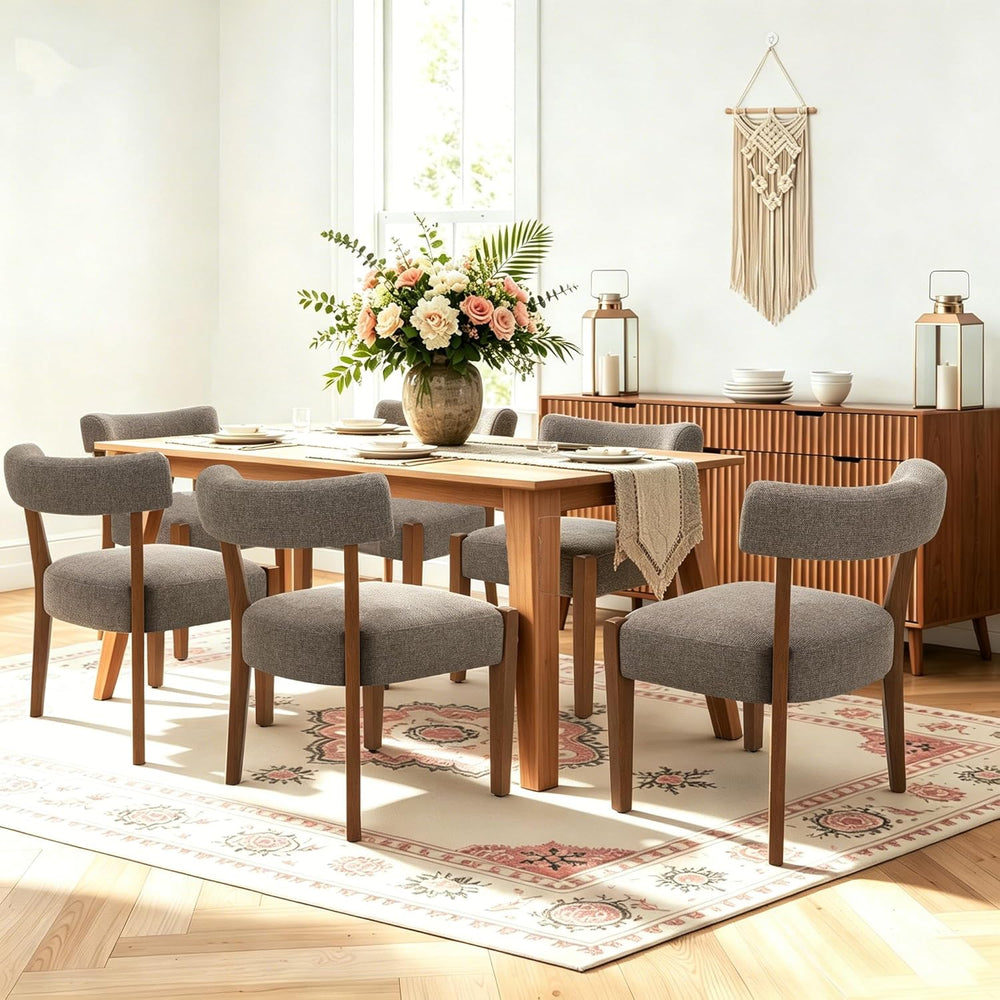 RNKSFX Upholstered Dining Chairs Set of 6, Walnut Wooden Kitchen & Dining...