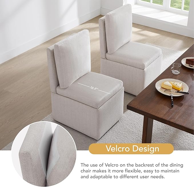 Upholstered Dining Chairs with Casters, Modern Dining Room Chairs Set of 2 with Hidden Storage & 4 Wheels, Single Sofa Chair for Kitchen, Reading Room, Waiting Room, Warm Grey