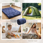 Japanese Floor Futon Mattress Full Size 54"x 80", 2.5'' Thick Foldable Roll Up Floor Bed Sleeping Pad, 25D Foam Filled Tatami Mat with Straps for Guest Room, Dormitory & Camping, Blue