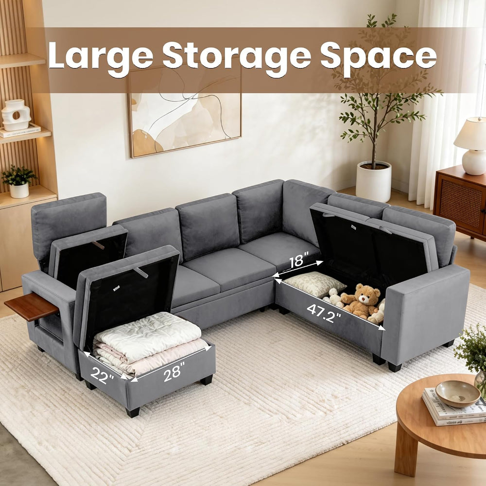 105" Modular Sectional Sleeper Sofa with Pull Out Bed, U Shaped Couch wi...