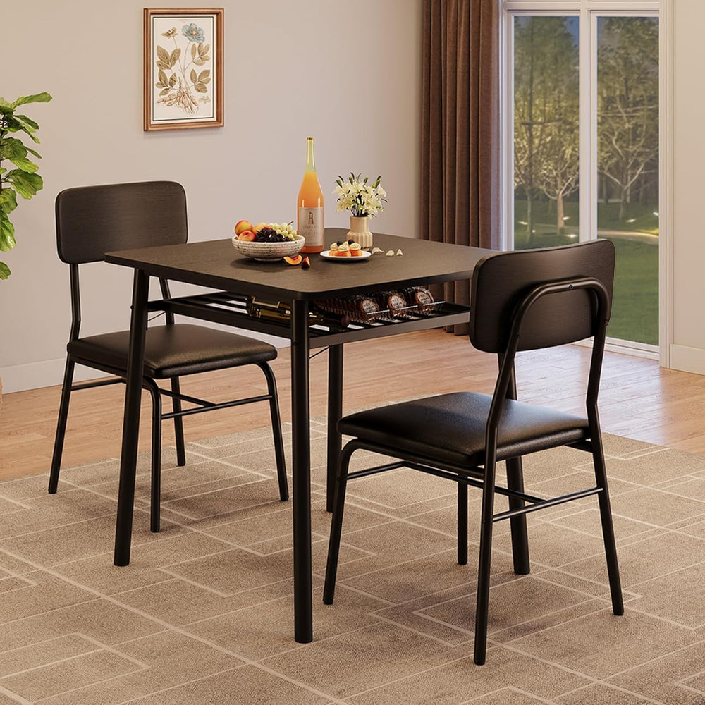 GAOMON Dining Table Set for 2, Wood Kitchen Table with 2 Upholstered Chairs a...
