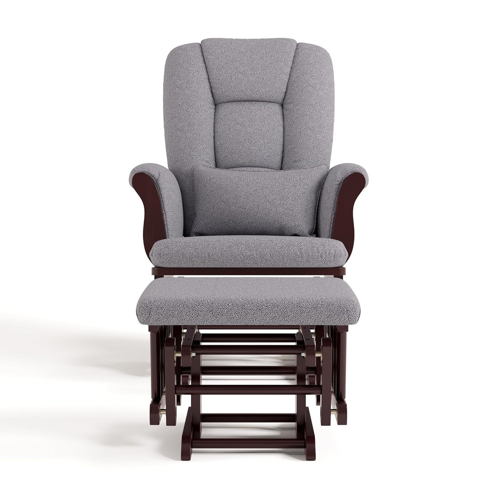 Storkcraft Tuscany Custom Glider and Ottoman with Free Lumbar Pillow (Espresso/Slate Gray Swirl) - Cleanable Upholstered Comfort Rocking Nursery Chair with Ottoman