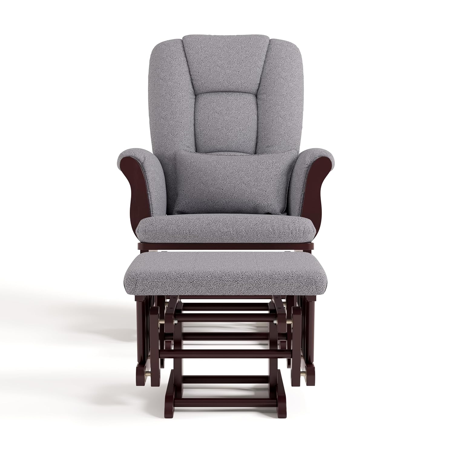 Storkcraft Tuscany Custom Glider and Ottoman with Free Lumbar Pillow (Espresso/Slate Gray Swirl) - Cleanable Upholstered Comfort Rocking Nursery Chair with Ottoman