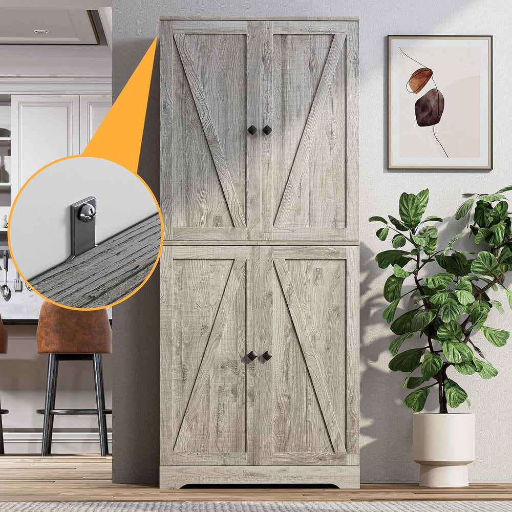 LYNSOM Farmhouse Storage Cabinet with 4 Barn Doors and Adjustable Shelves, Gr...