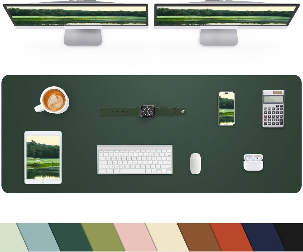 Leather Desk Pad Protector, Office Desk Mat, Large Mouse Pad, Non-Slip PU Leather Desk Blotter, Laptop Desk Pad, Waterproof Writing Pad for Office/Home/Decor (Dark Green, 40" x 17")