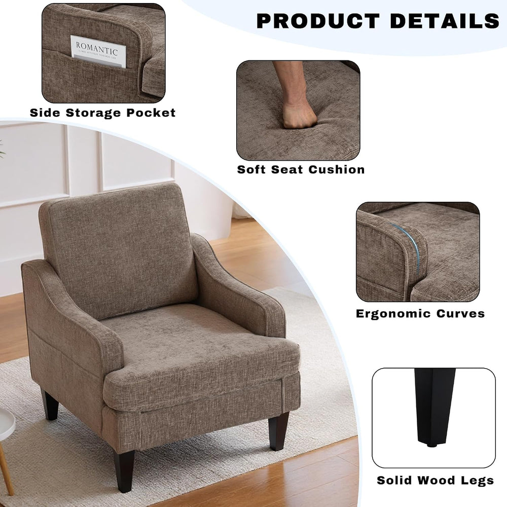 Accent Chair for Living Room,Mid-Century Arm Chair Chenille Fabric Living Roo...