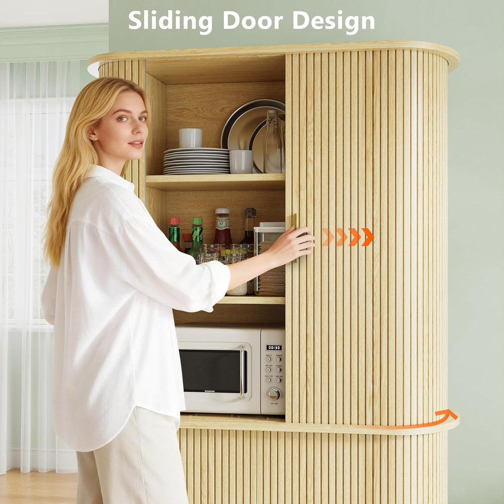 iPormis Kitchen Pantry with Sliding Doors, Tall Modern Curved Pantry Storage ...