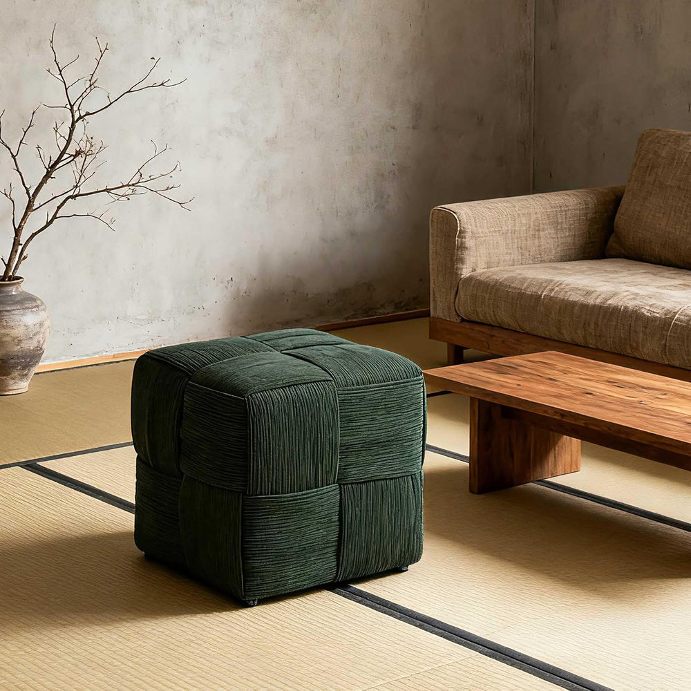 Green Cube Ottoman, Foot Rests Pouf Soft and Comfortable Corduroy Woven Desig...