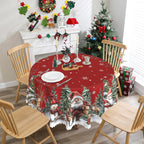 Round Christmas Tablecloth 70 inches - Santa Christmas Decor | Water Resistant Santa and Snowman Table Cloth - Holiday Xmas Decorations for Table, Party