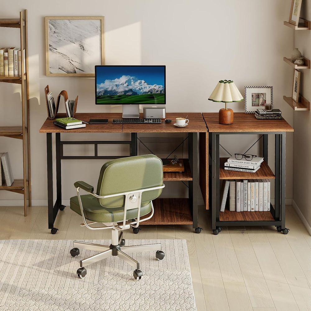 Funecy Folding Desk with Storage Shelf, Writing Office Computer Desk, 42.5 In...