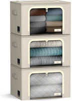 Sorbus Storage Bins with Metal Frame - Stackable & Foldable Clothes Organizer Bags - Oxford Fabric Storage Containers with Large Clear Window & Carry Handles Organization for Bedding Linen & Clothing