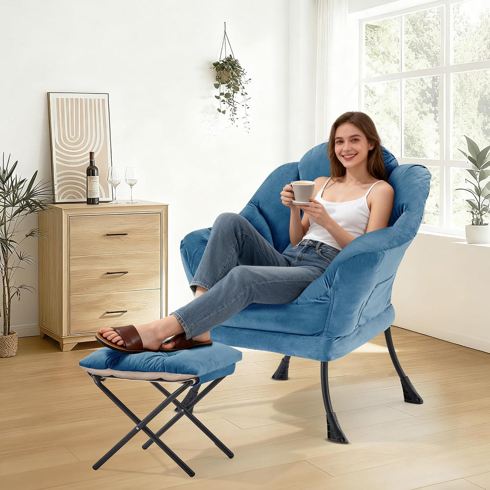 SAETSFEG Lazy Chair with Ottoman, Modern Accent Lounge Chair with Side Pocket...