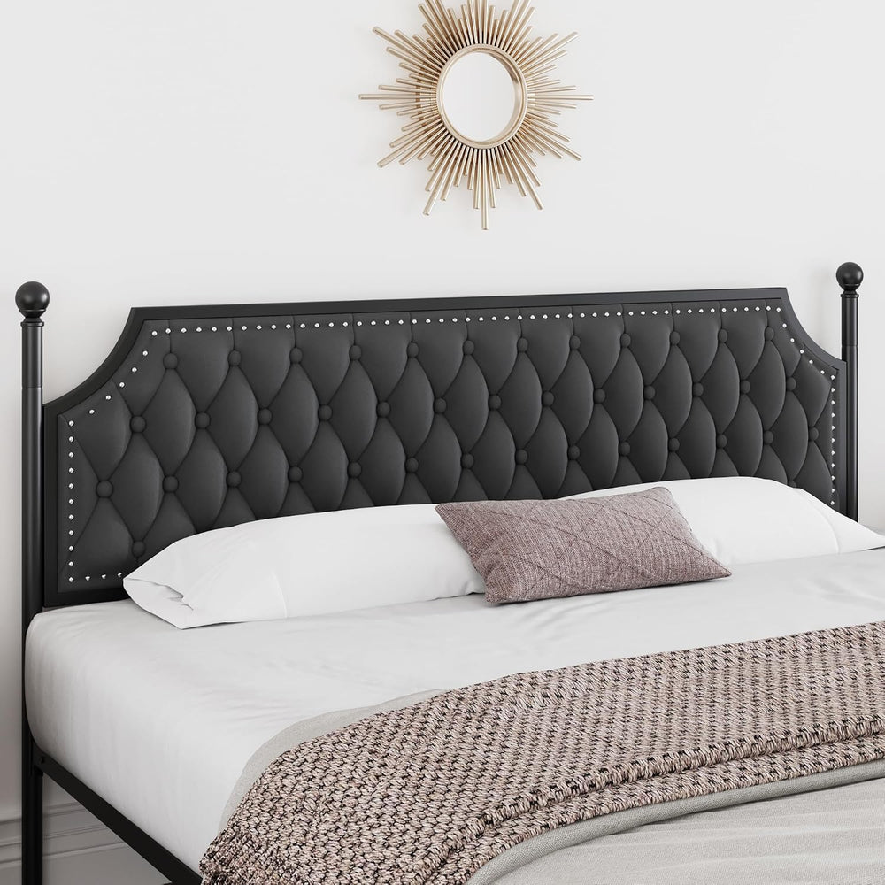 Keyluv King Upholstered Canopy Bed Frame with 3 Storage Drawers & Button ...
