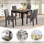KEIKI 5-Piece Standard Height Dining Table Set with Square Table and 4 Upholstered Curved Backrset Chair, for 4 Person, Modern Wooden Table Set, Easy Assembly, for Kitchen, Dining Room, Black+Gray