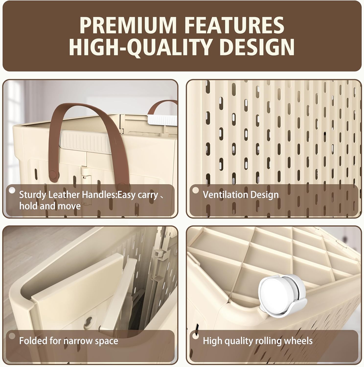 UAK Laundry Basket with Wheels, Collapsible Plastic Laundry Hamper with Handle, Foldable Laundry Basket Organizer for Laundry and Bathroom (Light Yellow, XXL)