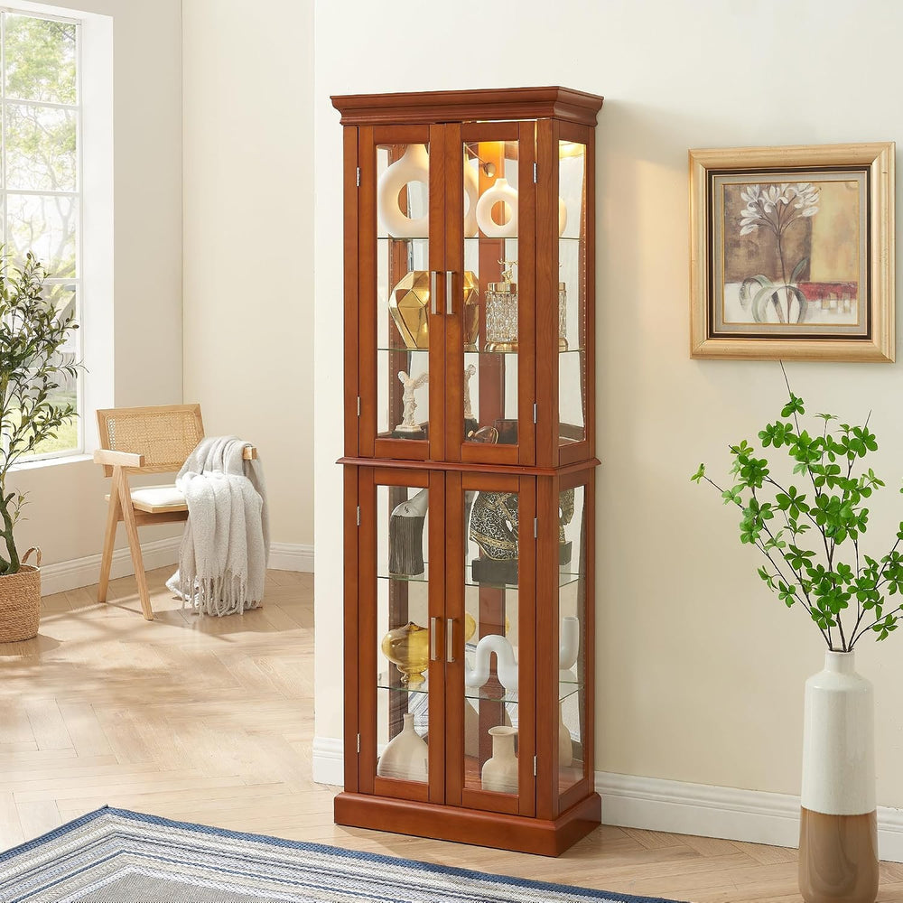 Lighted Curio Cabinet with Tempered Glass Doors, 6 Tiers Curio Diapaly Cabine...