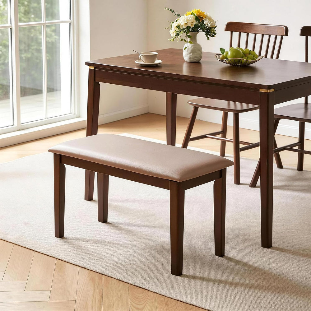 31.1''Leather-Upholstered Shoe Bench, Solid Wood Entryway Bench | Far...
