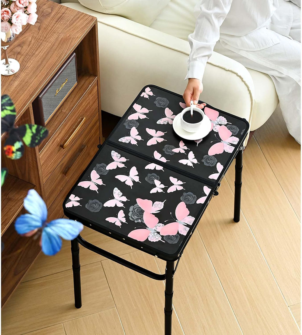 YihuiKo Small Camping Table, Vintage French Butterfly Pattern Folding Table |...