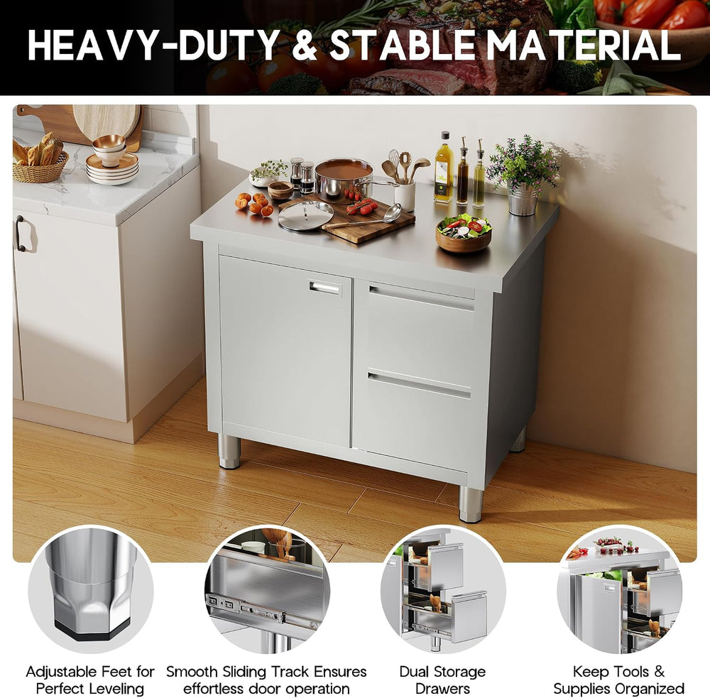 SPECRAFT 24x36 Inch Stainless Steel Cabinet Kitchen Prep Table with Door and ...