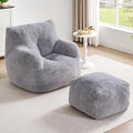 Giant Bean Bag Chairs for Adults with Ottoman, Faux Fur Boneless Chaise Couch Filler with Memory Foam,Large BeanBag Lounge Lazy Floor Sofa Accent Chair for Living Room,Bedroom & Game Rooms