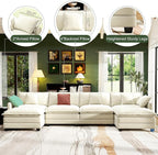 146" Cloud Couch Sectional, U Shaped Modular Sectional Sofa, 4-Seat Deep Seat Couch with 6 Removable Washable Pillows and 2 Ottoman for Living Room, Bedroom, Apartment, Beige