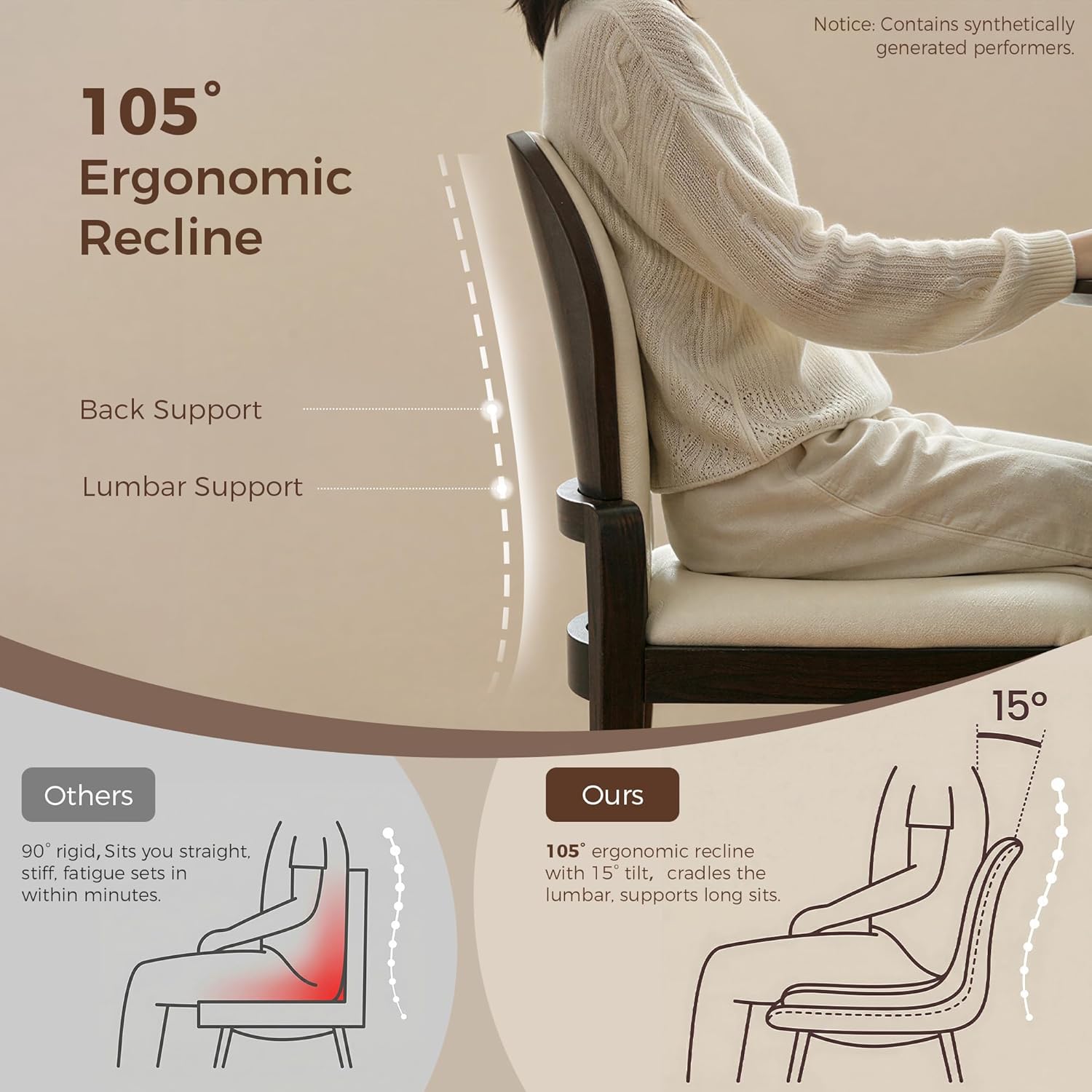LIKIMIO Dining Chairs Set of 2, Leather Dining Chairs with Solid Wood Frame, Modern Dining Room Chairs with 350lbs Capacity and 19.6" Wide Seat, Upholstered Kitchen Chairs for Adults, Beige