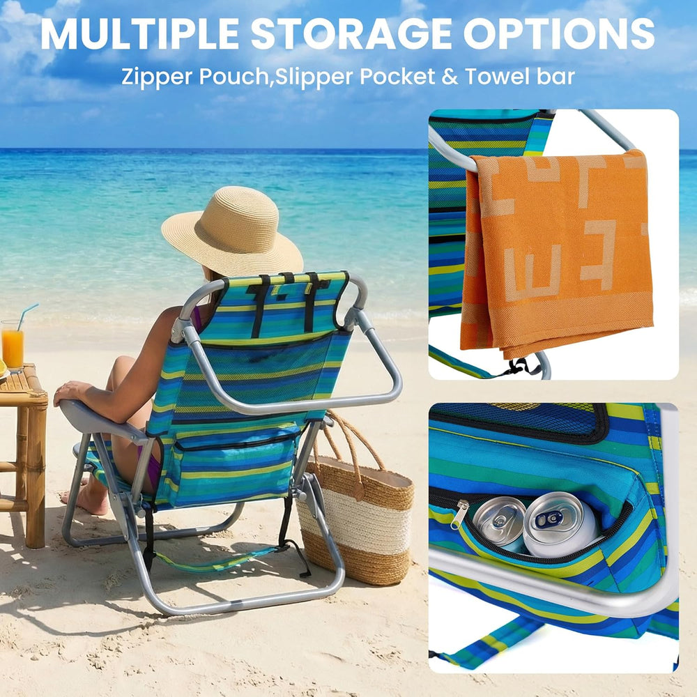 Portable Beach Chair for Adults, Outdoor Lightweight Camping Chair Lay Flat F...