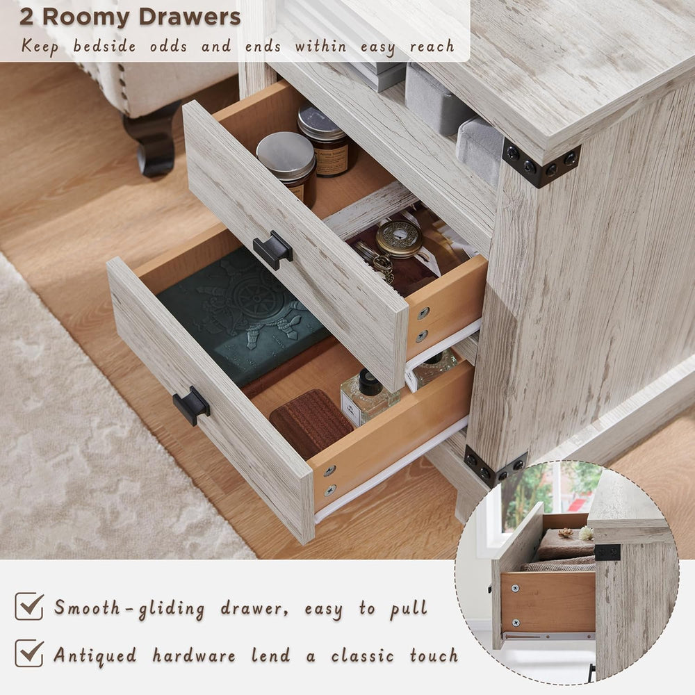 RedLemon Farmhouse Nightstand Set of 2 with Charging Station, 18" Rustic...