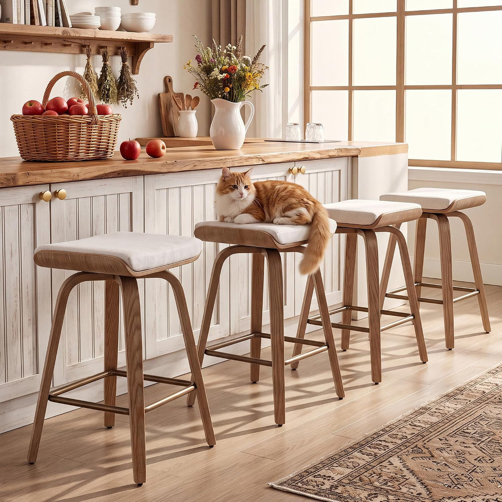 HNY 26" Swivel Bar Stools Set of 4, Backless Counter Height Bar Stools w...