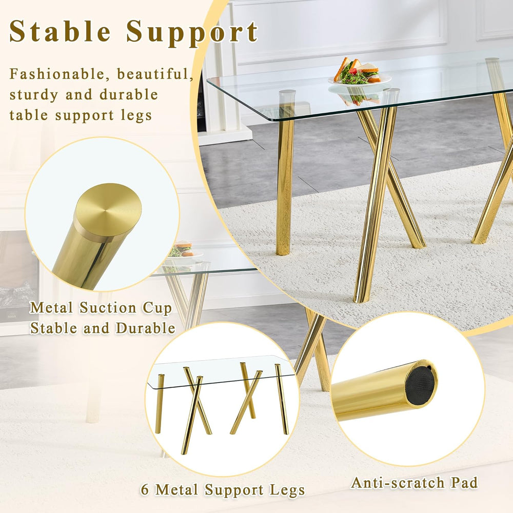 71" Glass Gold Dining Table for 6-8, Modern Dining Room Table with 0.39&...
