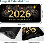2026 Happy New Year Gaming Mouse Pad 35.4"x15.7"Desk Mat Anti-Slip Rubber Base & Durable Stitched Edges for Gamers Smooth Mouse Writing Surface for Desk Office/Home
