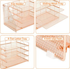OPNICE 4-Tier Paper Organizer with Magazine Holder, Desk Organizers and Accessories, Office Desk Accessories & Workspace Organizers, Desktop File Organizer for Office Supplies Storage, Rose Gold