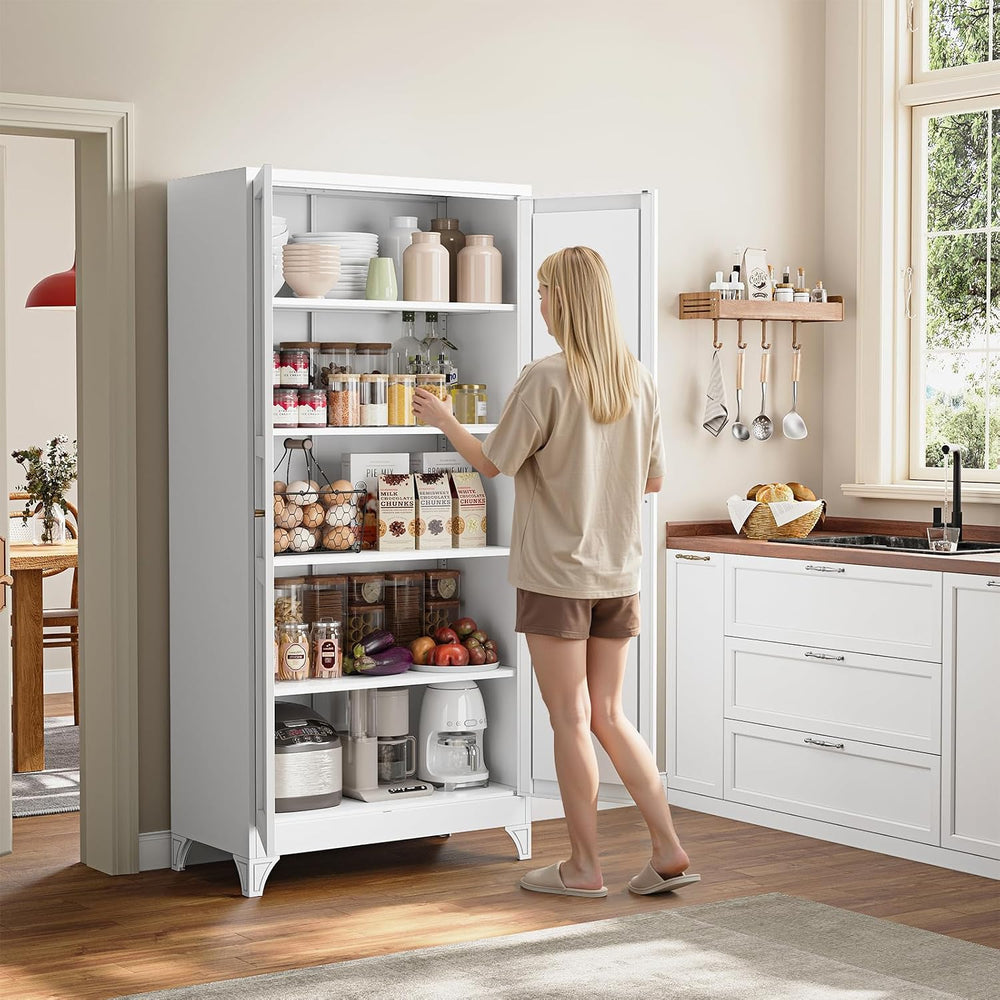 Yizosh Metal Pantry Cabinet, 75" Kitchen Pantry with 2 Door and 4 Adjust...