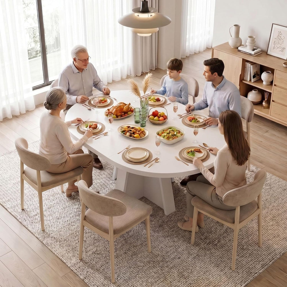 iPormis 43.3in-59in Extendable Round Dining Table for 4-6, Modern Wooden Kitc...