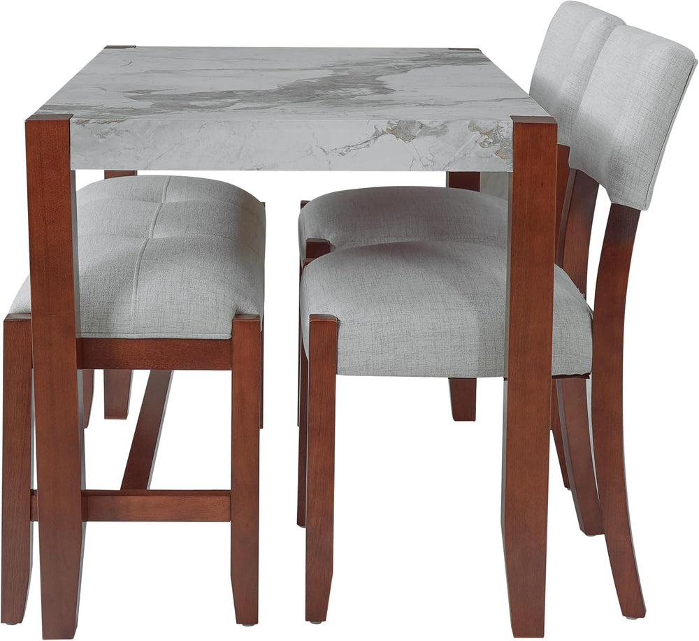 Merax 4 Piece Dining Table Set, Faux Marble Table and 2 Upholstered Chairs 1 ...
